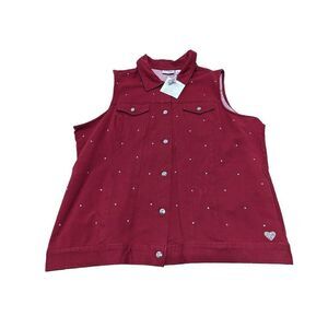 Dream Jeannes by Quacker Factory Women's Red French Terry Rhinestone Vest 2X NWT